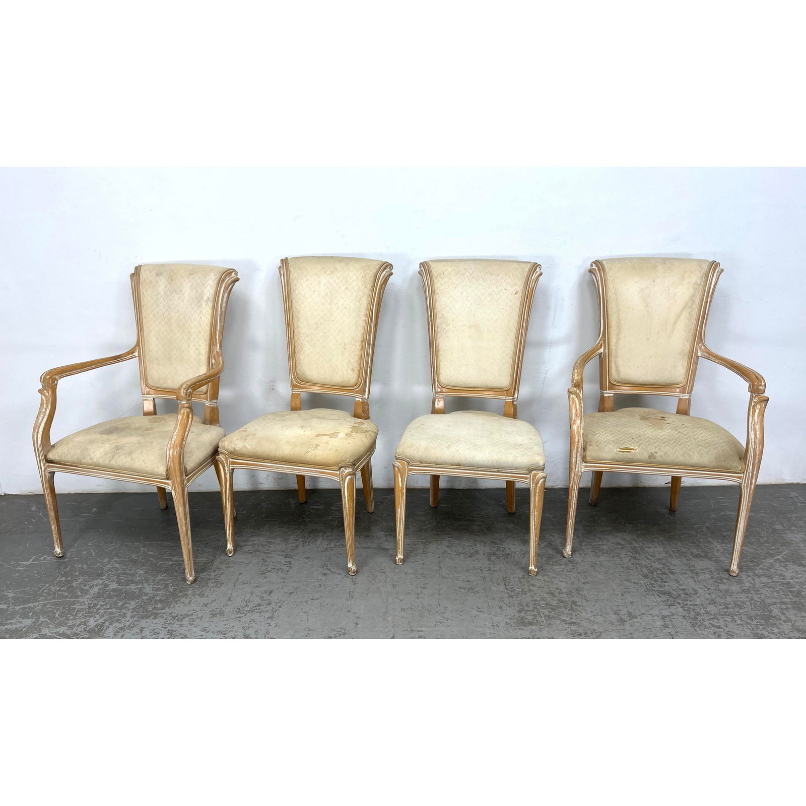 Set 4 French style Dining Chairs. Two Arm and Two Side Chairs. Limed (1 of 15)