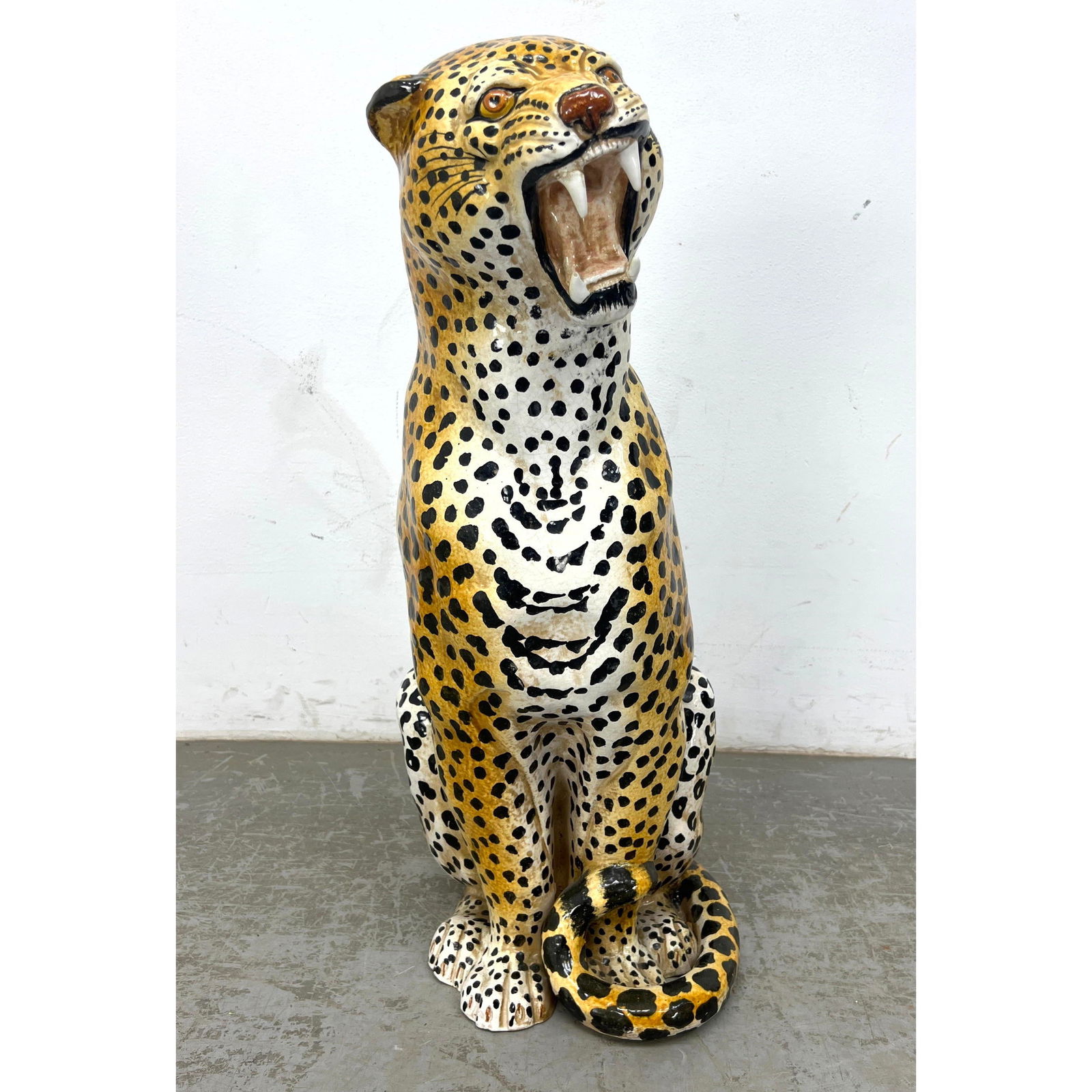 Large Italian Glazed Terracotta Leopard Sculpture. Figural (1 of 12)