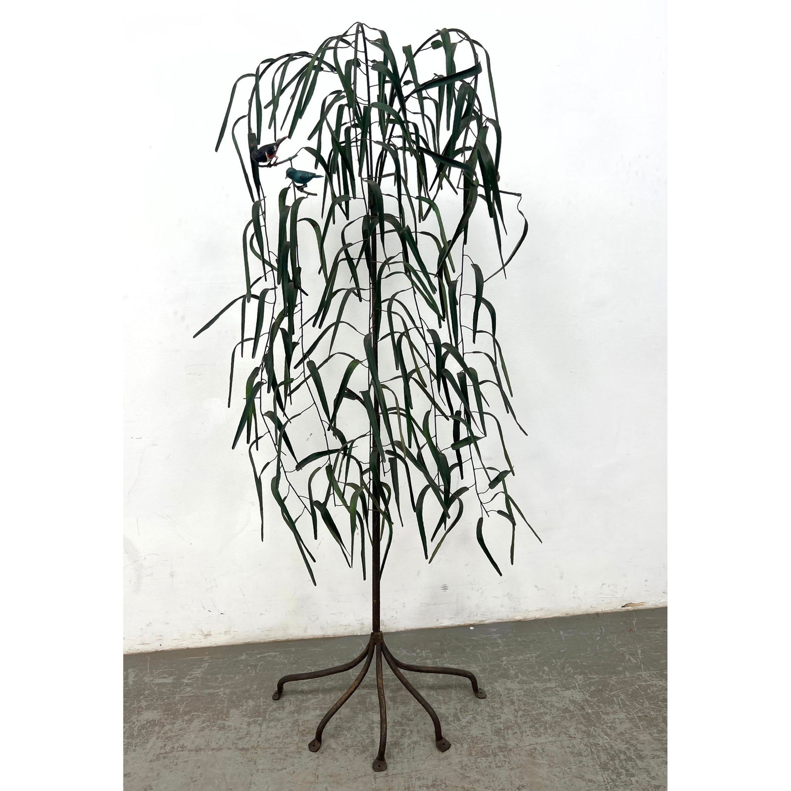 Iron and Metal Painted Naturalist Tree For Sculpture. Weeping Willow style with a few birds. (1 of 10)