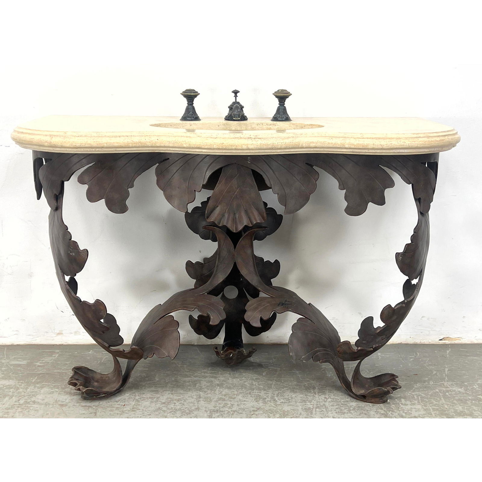 Custom Rococo style Vanity Sink. Iron, marble, and bronze bathroom vanity stand with THG Paris fixtu (1 of 16)
