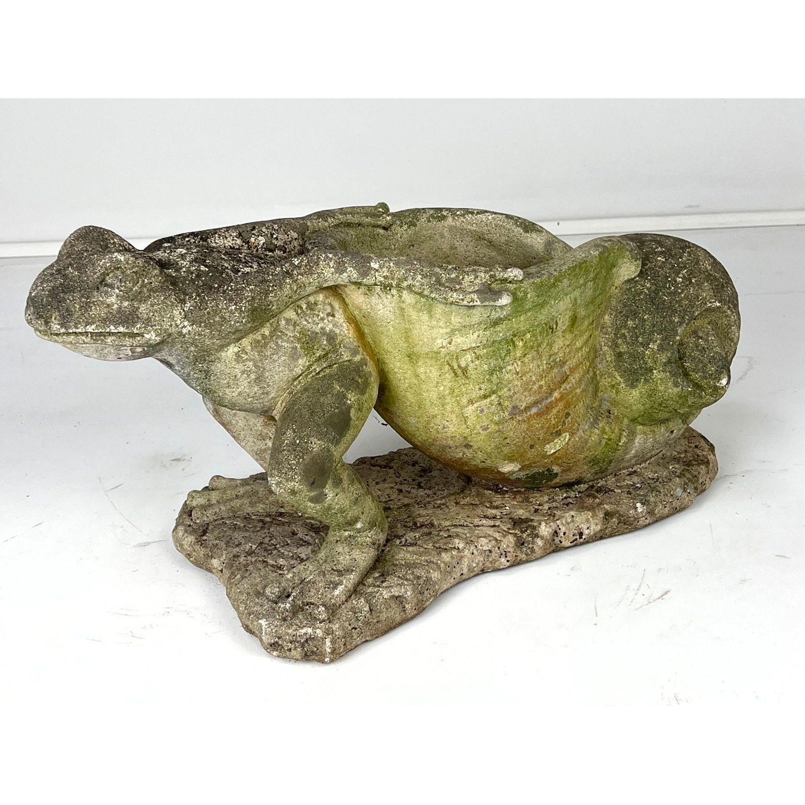 Vintage Concrete Figural Garden Planter. Frog Pulling Nautilus Shell. Outdoor, Patio. (1 of 13)