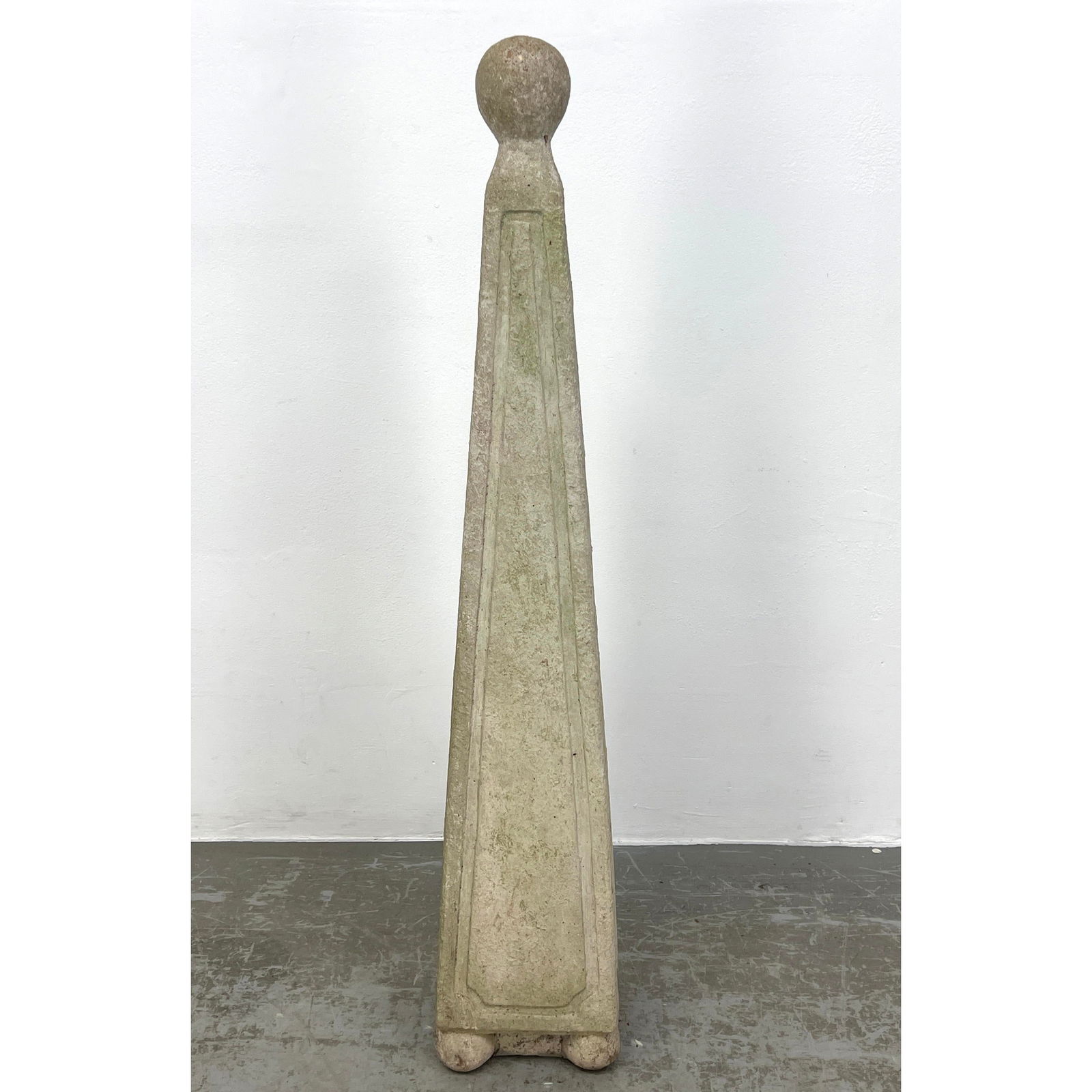 Concrete Garden Obelisk with Sphere Finial. 4 Sided Tall Form. Painted surface. Outdoor, Patio, Porc (1 of 11)