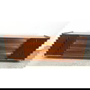 LANE American Modern Walnut Credenza Sideboard. Beautiful Walnut Grain. Rhythm Series. Marked.: LANE American Modern Walnut Credenza Sideboard. Beautiful Walnut Grain. Rhythm Series. Marked. Dimensions: Height: 26.75 inches, Width: 80 inches, Depth: 18 inches. --- - We offer curbside delivery fo