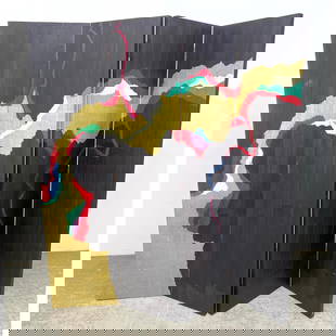 Decorator 4 Panel folding screen with Colorful Painted Design. Heavy.: Decorator 4 Panel folding screen with Colorful Painted Design. Heavy. Dimensions: Height: 72 inches, Width: 72 inches, Depth: 1 inches. --- - We offer curbside delivery for most items to NYC, Manhatta