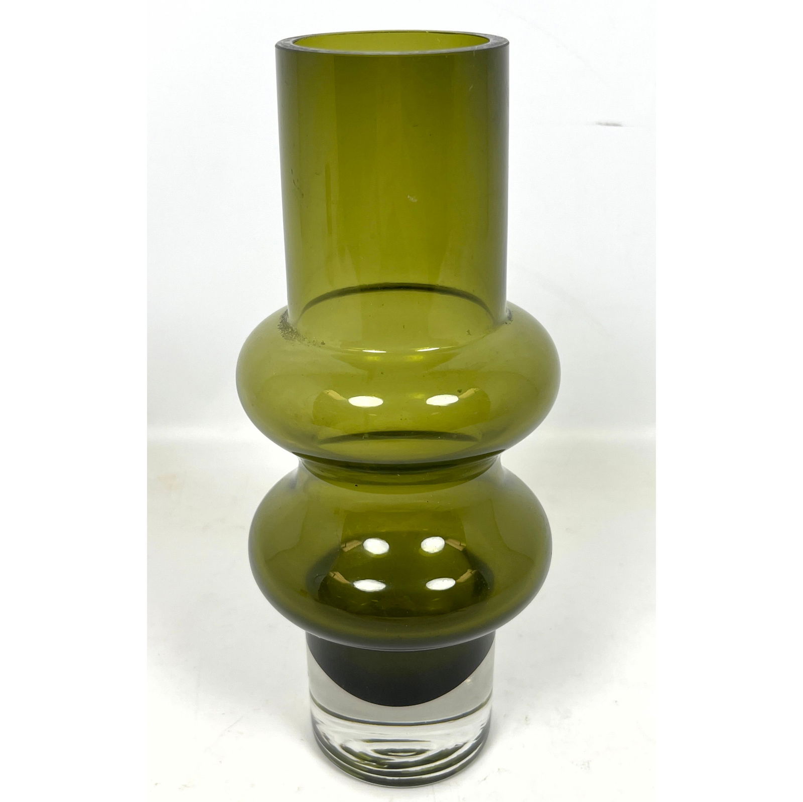 Riihimaki style MCM Olive Green Glass Vase. Solmuke style. (1 of 8)