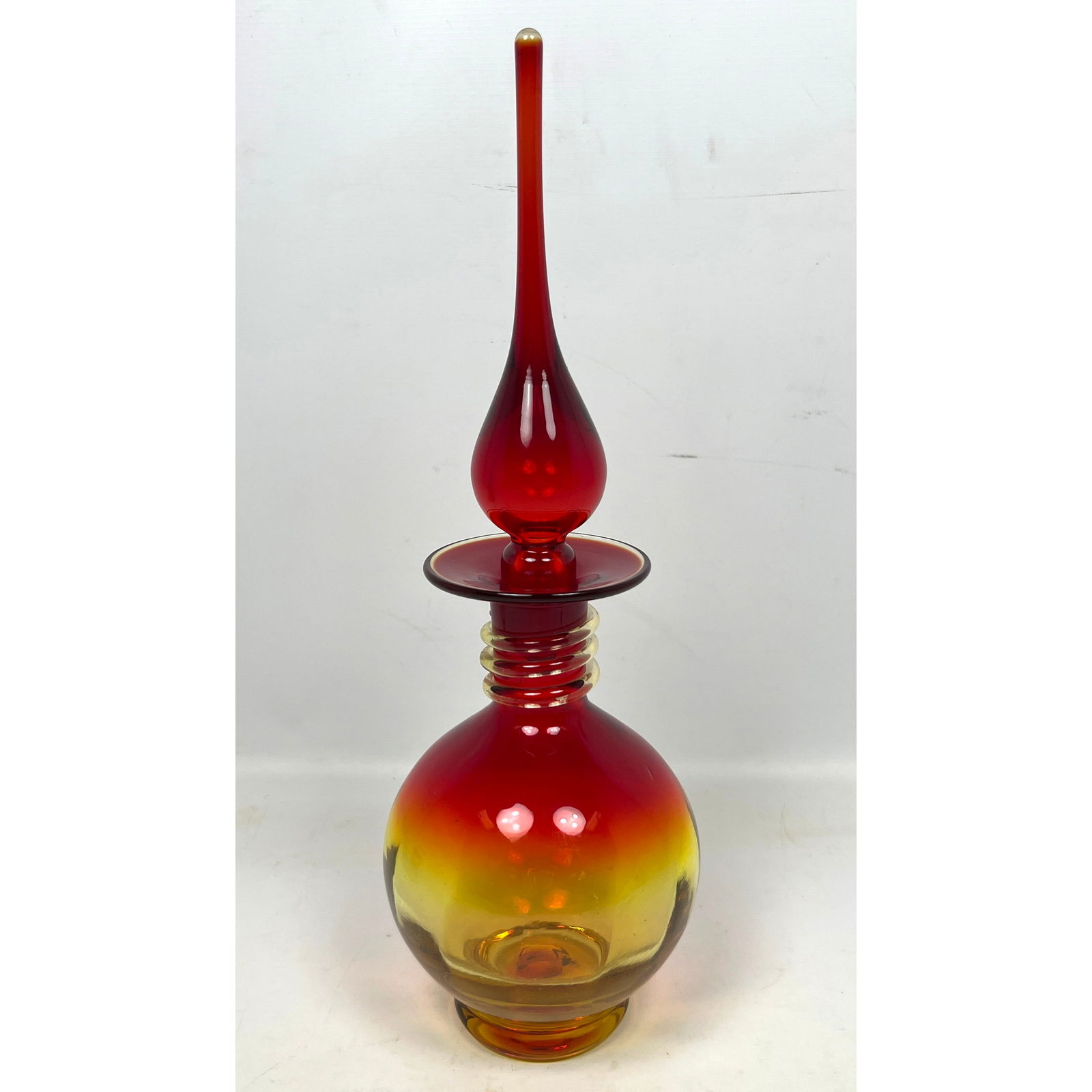 Mid Century Blenko Amber Glass Stoppered Bottle Decanter. (1 of 9)