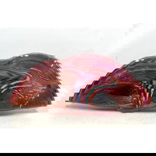 HAWTHORNE and NOWAK Art Glass Sculpture. Handcrafted Artisan Studio. Clam Shell Form. Rich Colors. S: HAWTHORNE and NOWAK Art Glass Sculpture. Handcrafted Artisan Studio. Clam Shell Form. Rich Colors. Signed. Dimensions: Height: 8.75 inches, Width: 21.5 inches, Depth: 7.75 inches. --- - We offer curbs