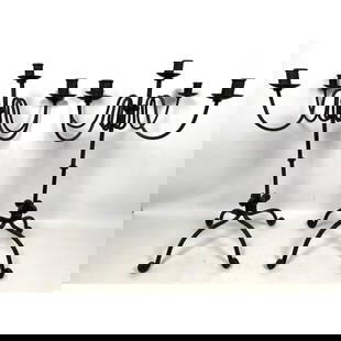 Pair wrought Iron Candelabra Candle Stands.: Pair wrought Iron Candelabra Candle Stands. Dimensions: Height: 24 inches, Width: 14 inches, Depth: 14 inches. --- - We offer curbside delivery for most items to NYC, Manhattan, Close Brooklyn, Hoboke