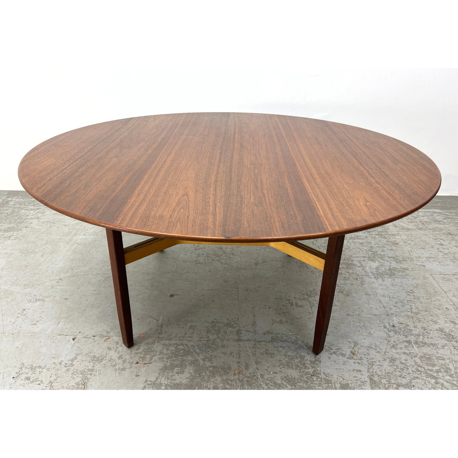 LEWIS BUTLER for KNOLL Walnut Top Table.  26 inch Tall with square form stretcher detail. KNOLL Lab (1 of 9)
