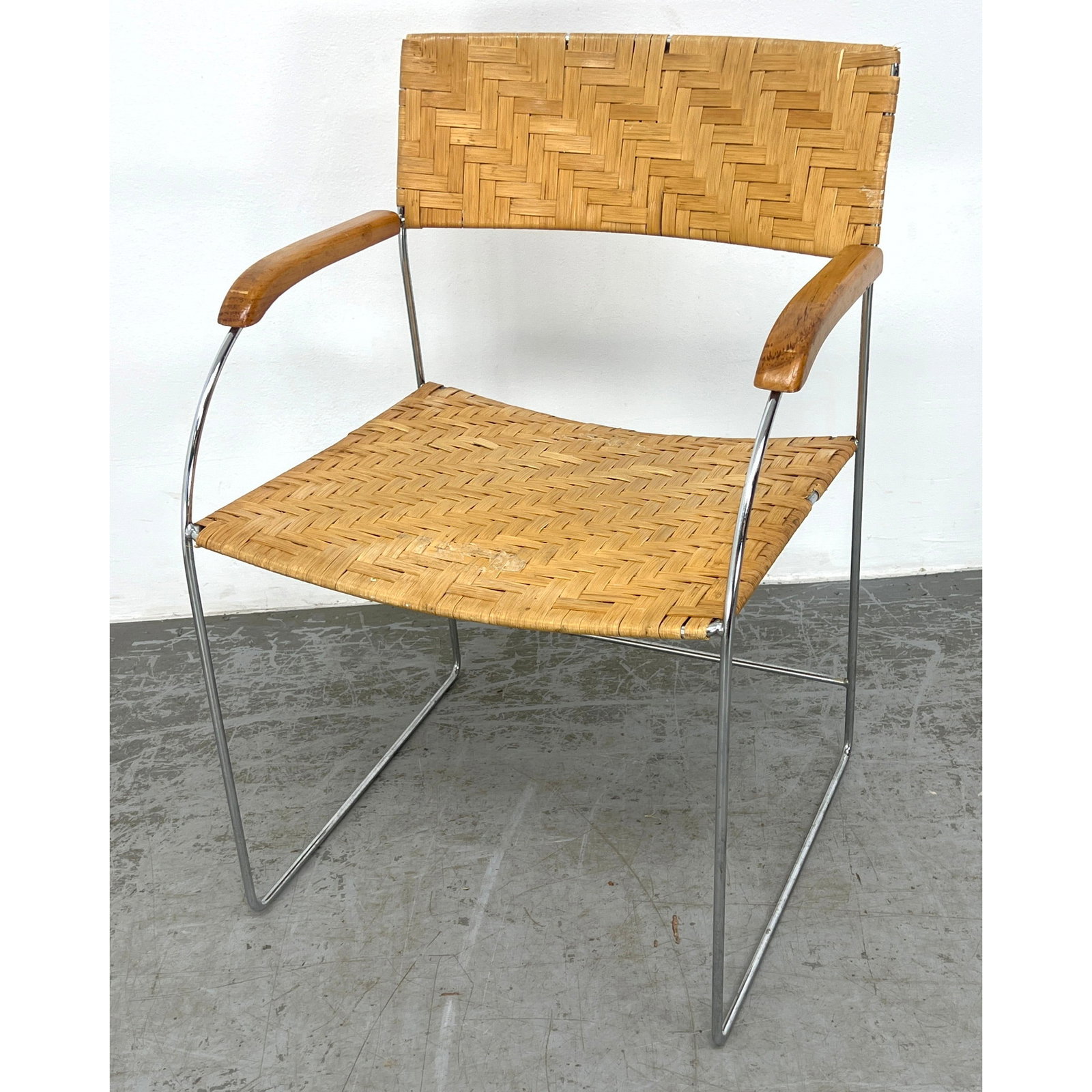 Split Wicker Arm Chair. Thin Chrome Frame. (1 of 7)