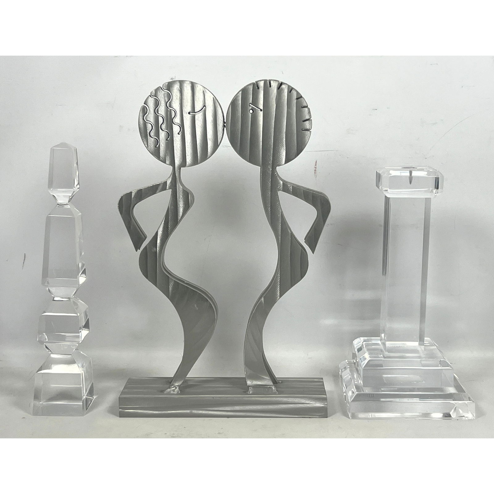 Mid Century Modern Lot. Modernist Abstract Rockledge Aluminum Sculpture and Haziza Lucite Candlestic (1 of 14)