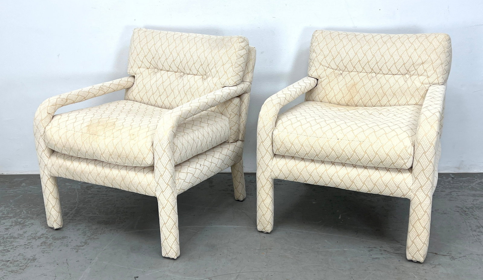 Pair Milo Baughman Attributed Lounge Chairs.  Fully upholstered. (1 of 12)
