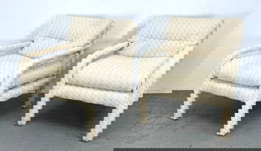 Pair Milo Baughman Attributed Lounge Chairs.  Fully upholstered.: Pair Milo Baughman Attributed Lounge Chairs. Fully upholstered. Dimensions: Height: 30 inches, Width: 25.5 inches, Depth: 31 inches. - Seat Height: 18 inches --- - We offer curbside delivery for most