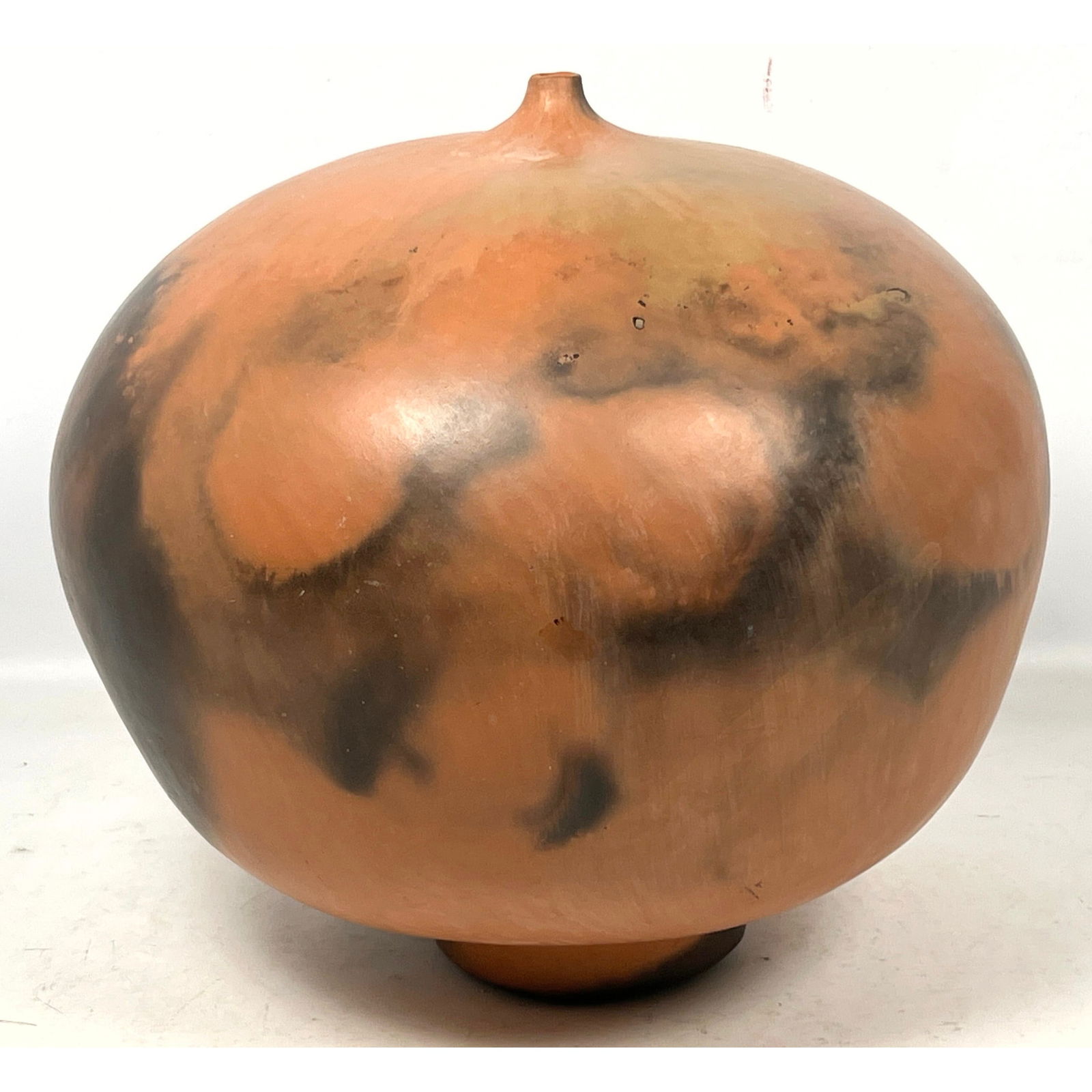 Large Bulbous Raku Pottery Vase. Thin Neck. Not signed. (1 of 9)
