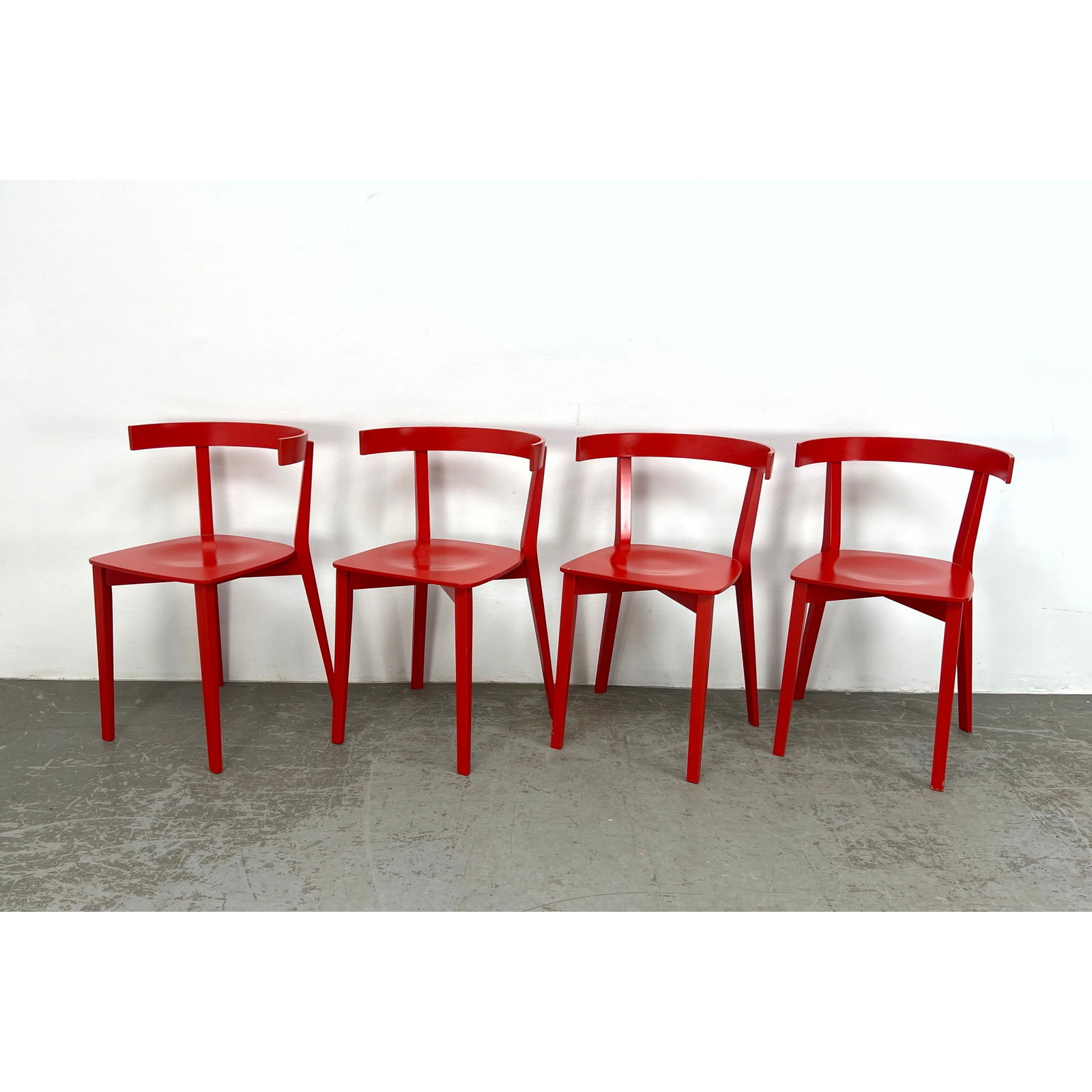 Set 4 Fratelli Tominaga Bull Horn Back Dining Chairs. Red Finish. Yellow Seat cushions. Not marked. (1 of 14)