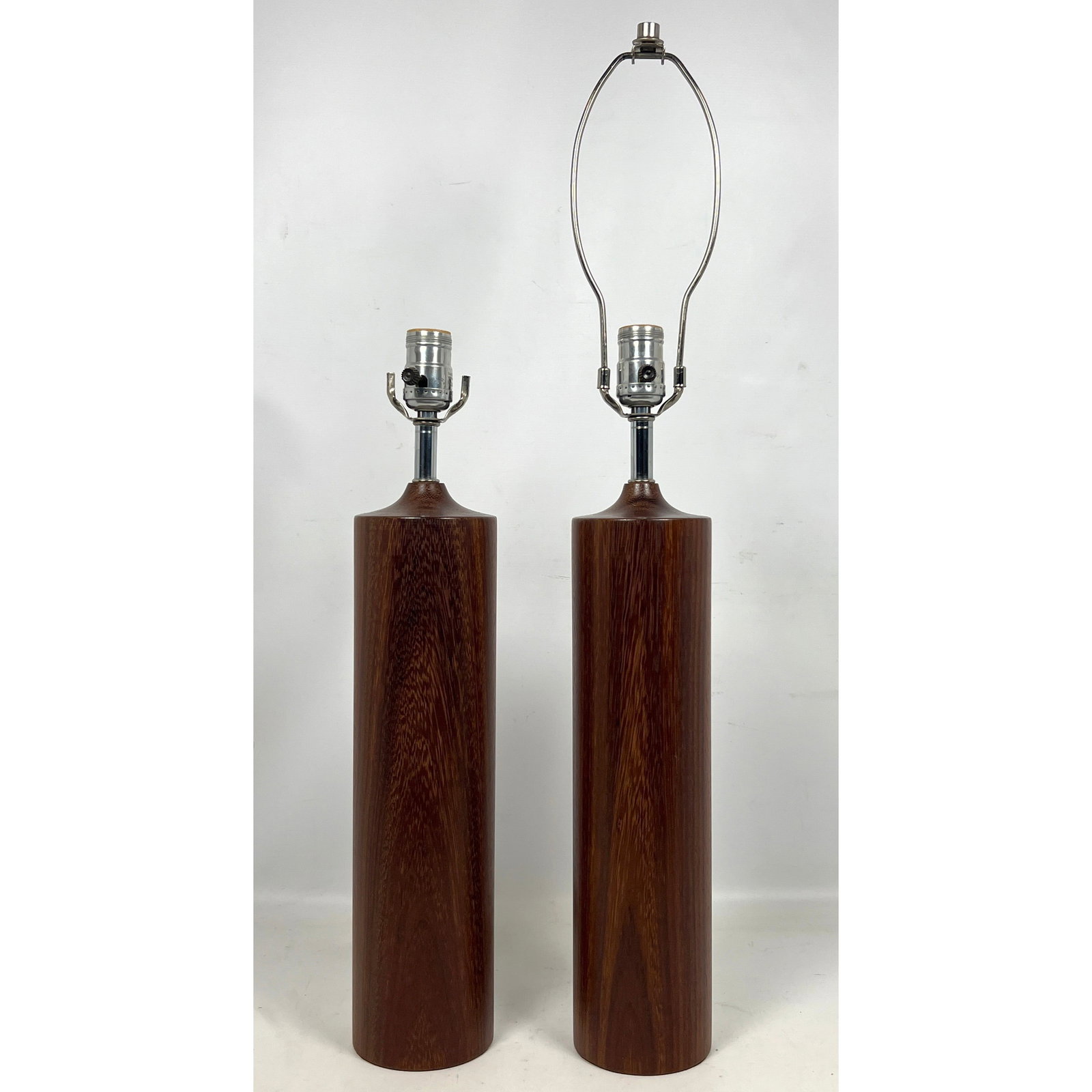 Pair Danish Modern Turned Teak Wood Column Table Lamps. Solid wood. (1 of 10)