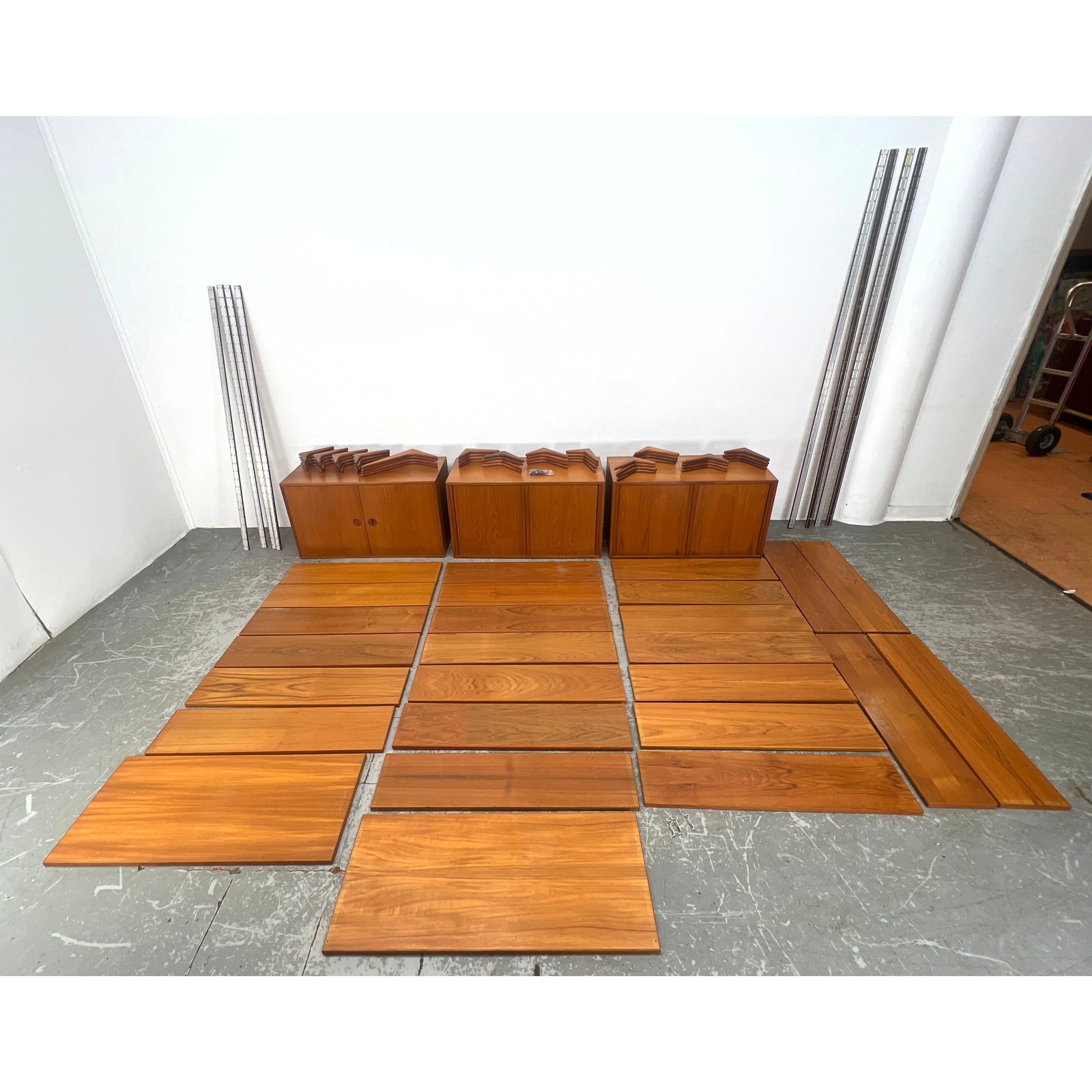 Large Danish Modern Denmark Teak Wall Mount Storage Unit Shelf Display Cabinets. 3 cabinets with doo (1 of 19)