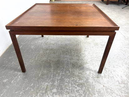 American Modern Walnut Coffee Cocktail Table. Floating Square Top has Raised Lip Trim. Nice Clean Li: American Modern Walnut Coffee Cocktail Table. Floating Square Top has Raised Lip Trim. Nice Clean Lines. Dimensions: Height: 20 inches, Width: 31.5 inches, Depth: 31.5 inches. --- - We offer curbside