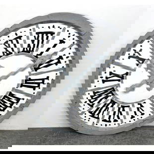 Contemporary Display Dummy Clock with Tin Hands. wood and tin.: Contemporary Display Dummy Clock with Tin Hands. wood and tin. Dimensions: Height: 46 inches, Width: 46 inches, Depth: 2 inches. --- - We offer curbside delivery for most items to NYC, Manhattan, Clos