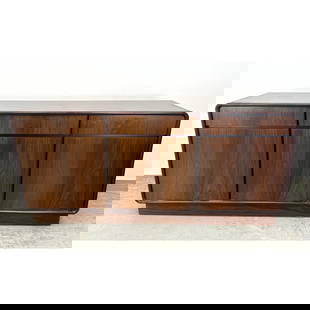 Mid Century Modern Danish Rosewood Sideboard Credenza. Made in Denmark.: Mid Century Modern Danish Rosewood Sideboard Credenza. Dimensions: Height: 32.5 inches, Width: 70 inches, Depth: 19.75 inches. --- - We offer curbside delivery for most items to NYC, Manhattan, Close