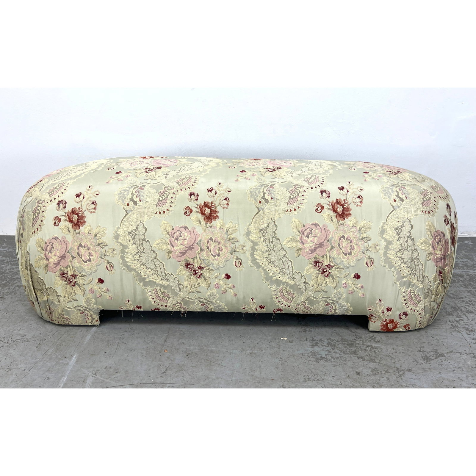 Large Decorator Upholstered Pouf Bench Karl Springer Style (1 of 7)