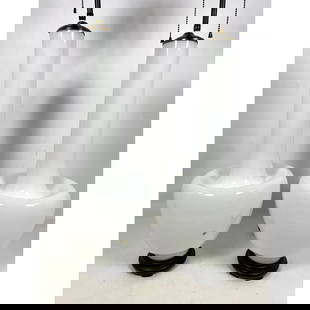 Pr Large Long Necked White Art Glass Table Lamps. Italian Murano. Modernist Lighting.: Pr Large Long Necked White Art Glass Table Lamps. Italian Murano. Modernist Lighting. Dimensions: Height: 38 inches, Width: 10 inches, Depth: 10 inches. --- - We offer curbside delivery for most items