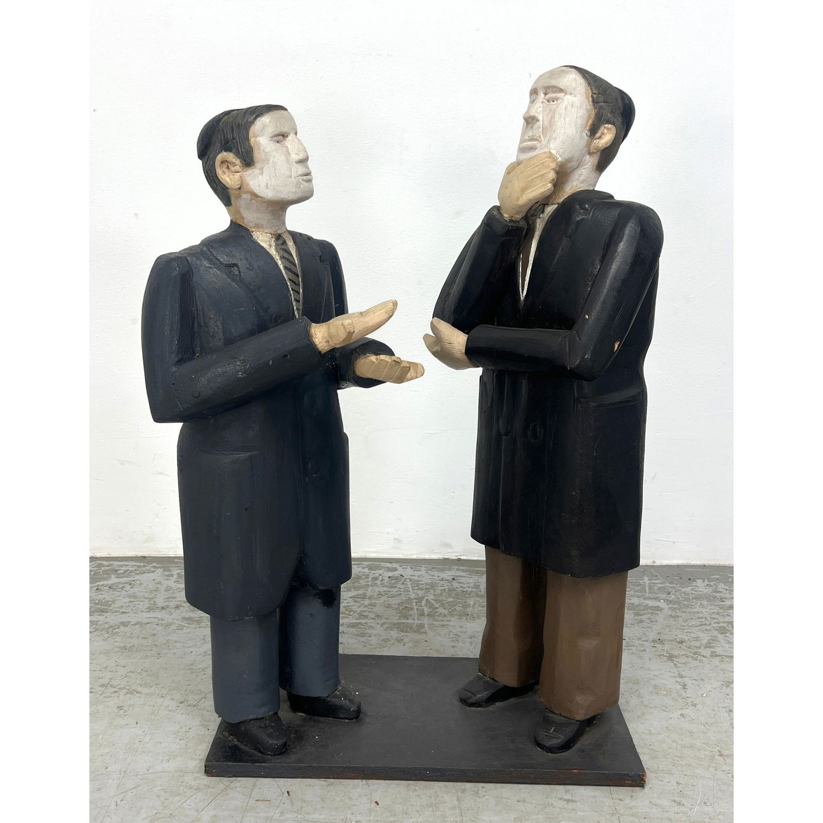 Folk Art Wood Carving Of 2 Men on a Debate. (1 of 12)