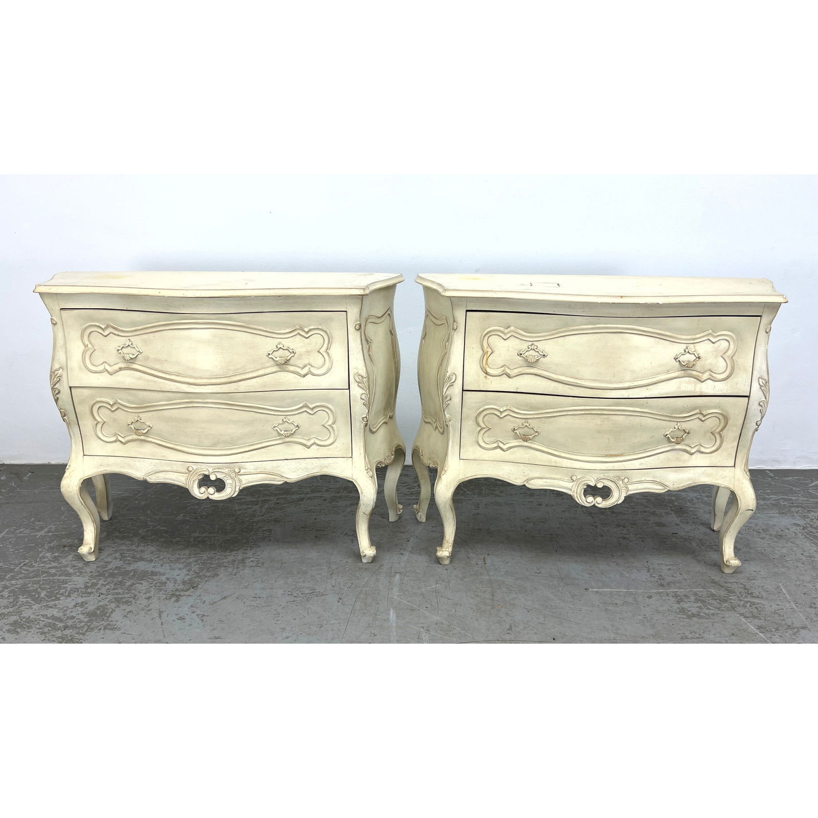 Pair French Style Bombay Chest Dressers. Commodes.: Pair French Style Bombay Chest Dressers. Commodes. Dimensions: Height: 27 inches, Width: 35 inches, Depth: 13 inches. --- - We offer curbside delivery for most items to NYC, Manhattan, Close Brooklyn,