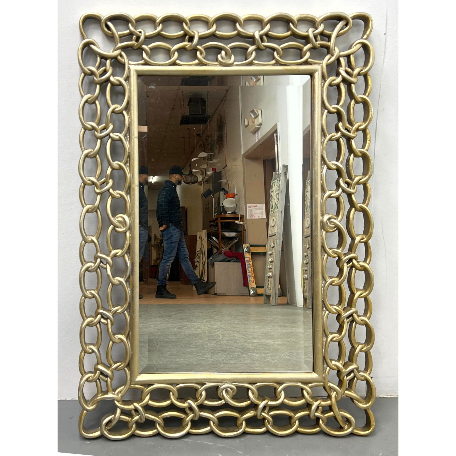 Contemporary Decorator Gold Tone Chain linked design mirror. Composite Resin material (1 of 5)