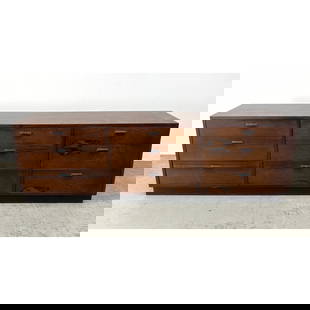 Mid Century Modern Rosewood 9 Drawer Chest Dresser.: Mid Century Modern Rosewood 9 Drawer Chest Dresser. Dimensions: Height: 24 inches, Width: 77.5 inches, Depth: 18 inches. --- - We offer curbside delivery for most items to NYC, Manhattan, Close Brookl