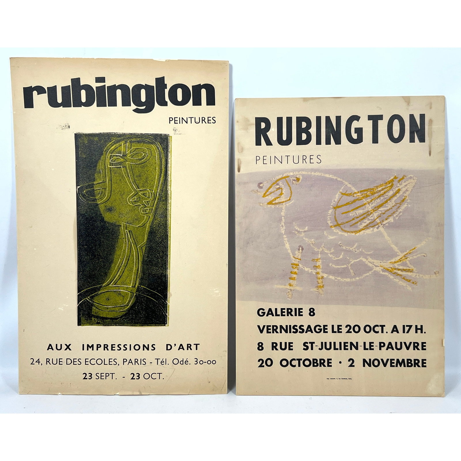 2pc RUBINGTON Peintures Exhibition Posters. Painting Exhibitions. Paris: 2pc RUBINGTON Peintures Exhibition Posters. Painting Exhibitions. Paris Dimensions: Height: 24.5 inches, Width: 15.5 inches. --- US Packing and Shipping charge: In house shipping available. Will be ca