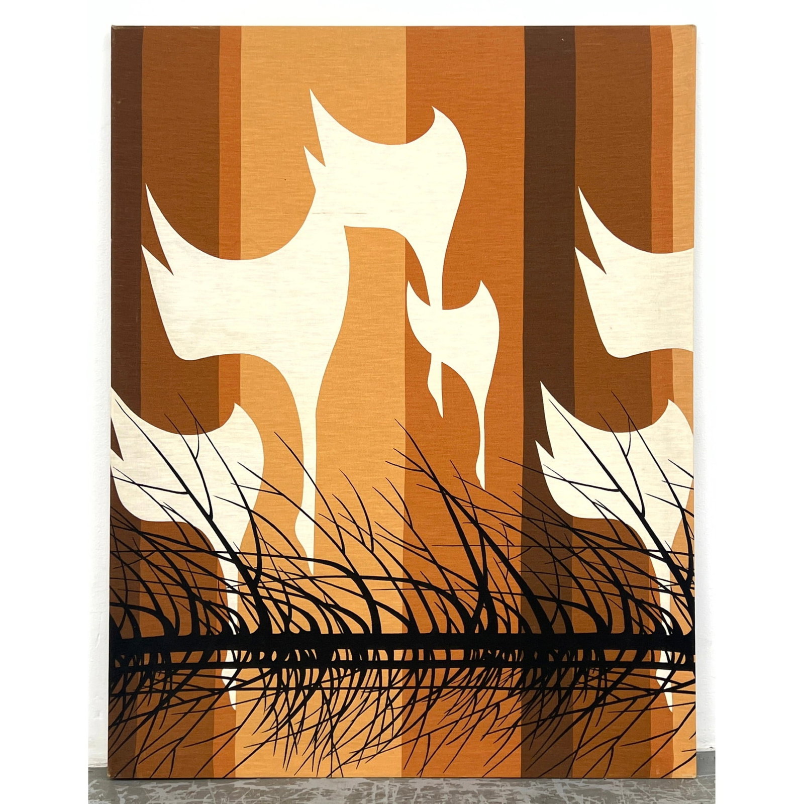 70s Vintage Mid Century Printed Cotton Wall Panel on Stretcher (1 of 7)