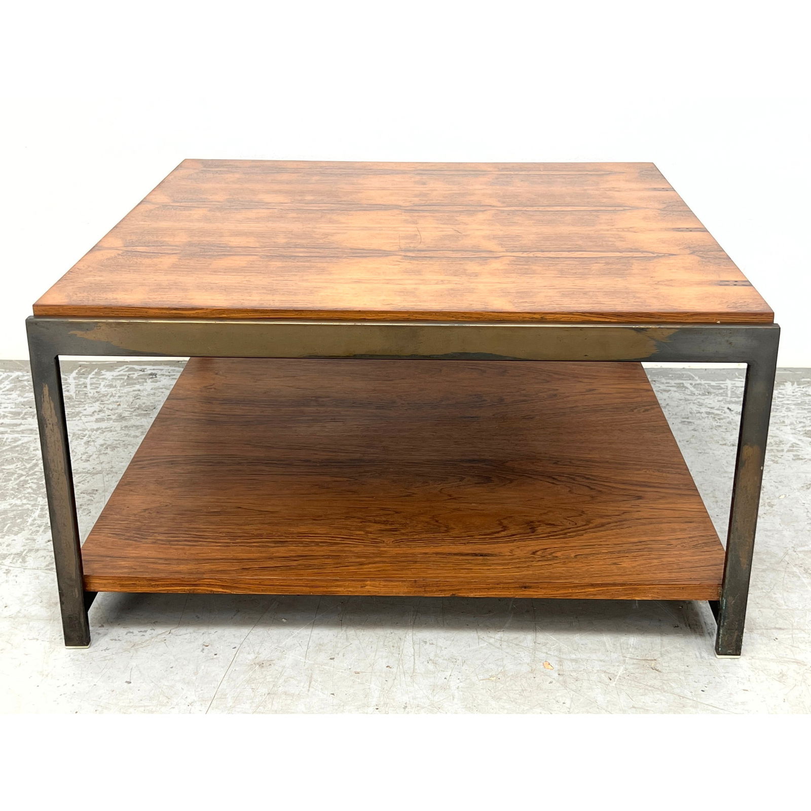 Milo Baughman Style Rosewood and Metal Coffee Table. Bronze finish metal frame. (1 of 10)