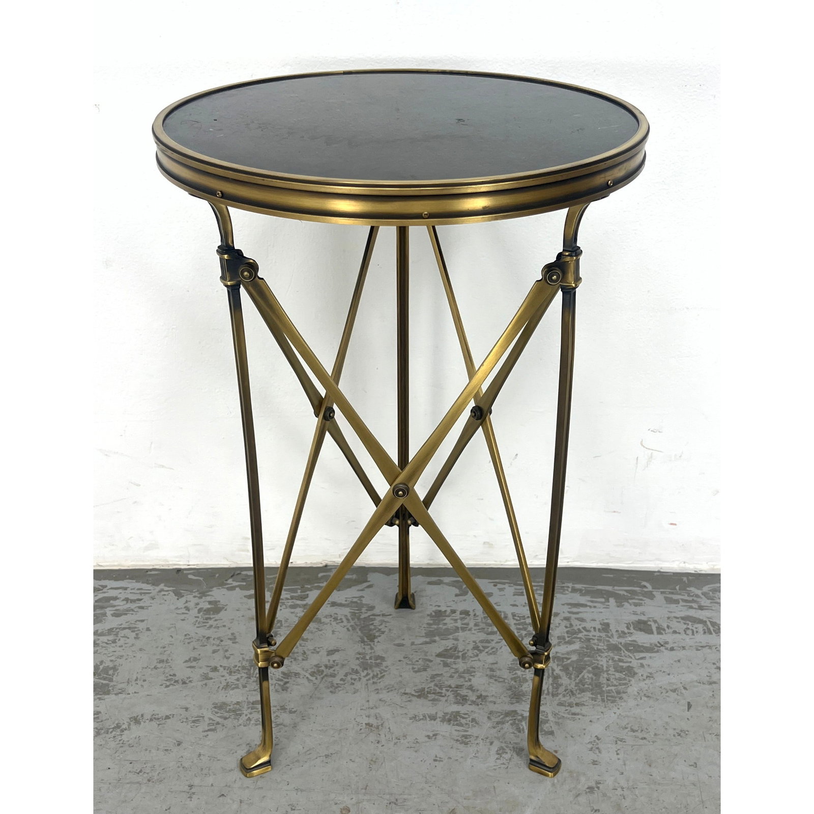 Brass Gueridon Regency style Side Table. Paw Feet. Black Top. (1 of 10)