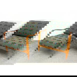 Pair Sculptural Lounge Chairs Birch Bentwood Frames, Bruno Mathsson Style: Pair Sculptural Lounge Chairs Birch Bentwood Frames, Bruno Mathsson Style Dimensions: Height: 27.5 inches, Width: 27.75 inches, Depth: 28 inches. - Seat Height: 17 inches --- - We offer curbside deliv