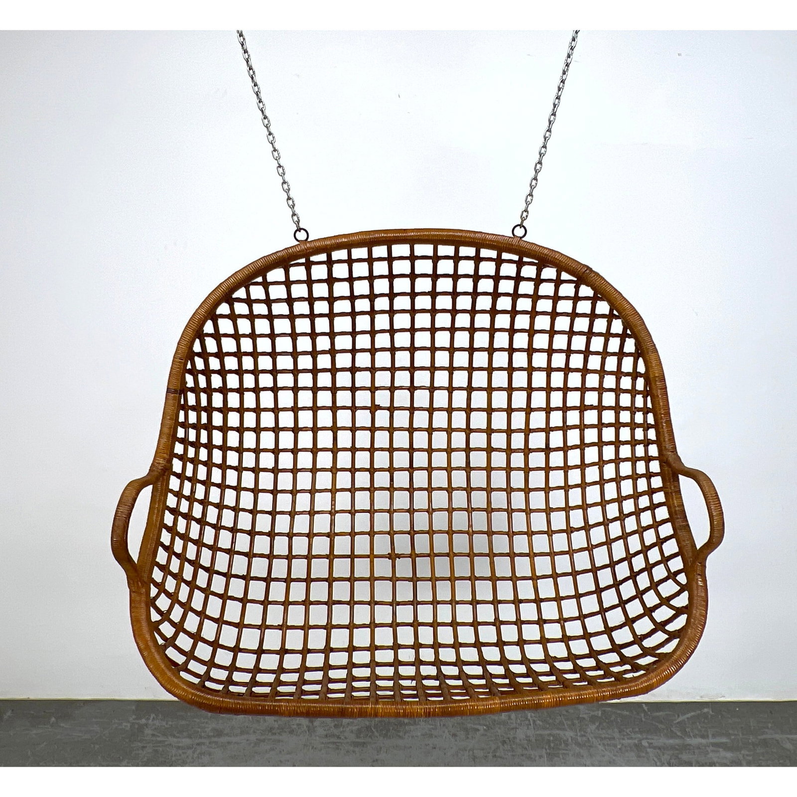 Mid Century Modern Rattan Hanging Love Seat Chair. Bamboo frame with woven rattan. (1 of 11)