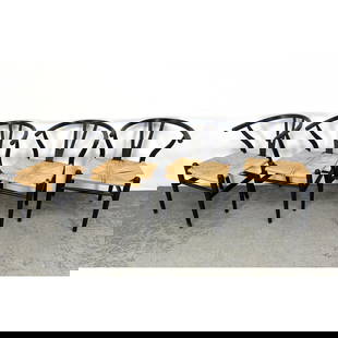 Set 4 Hans Wegner wishbone Dining Chairs. Ebonized finish. Not marked: Set 4 Hans Wegner wishbone Dining Chairs. Ebonized finish. Not marked Dimensions: Height: 28.5 inches, Width: 21.5 inches, Depth: 20 inches. - Seat Height: 16 inches --- - We offer curbside delivery f