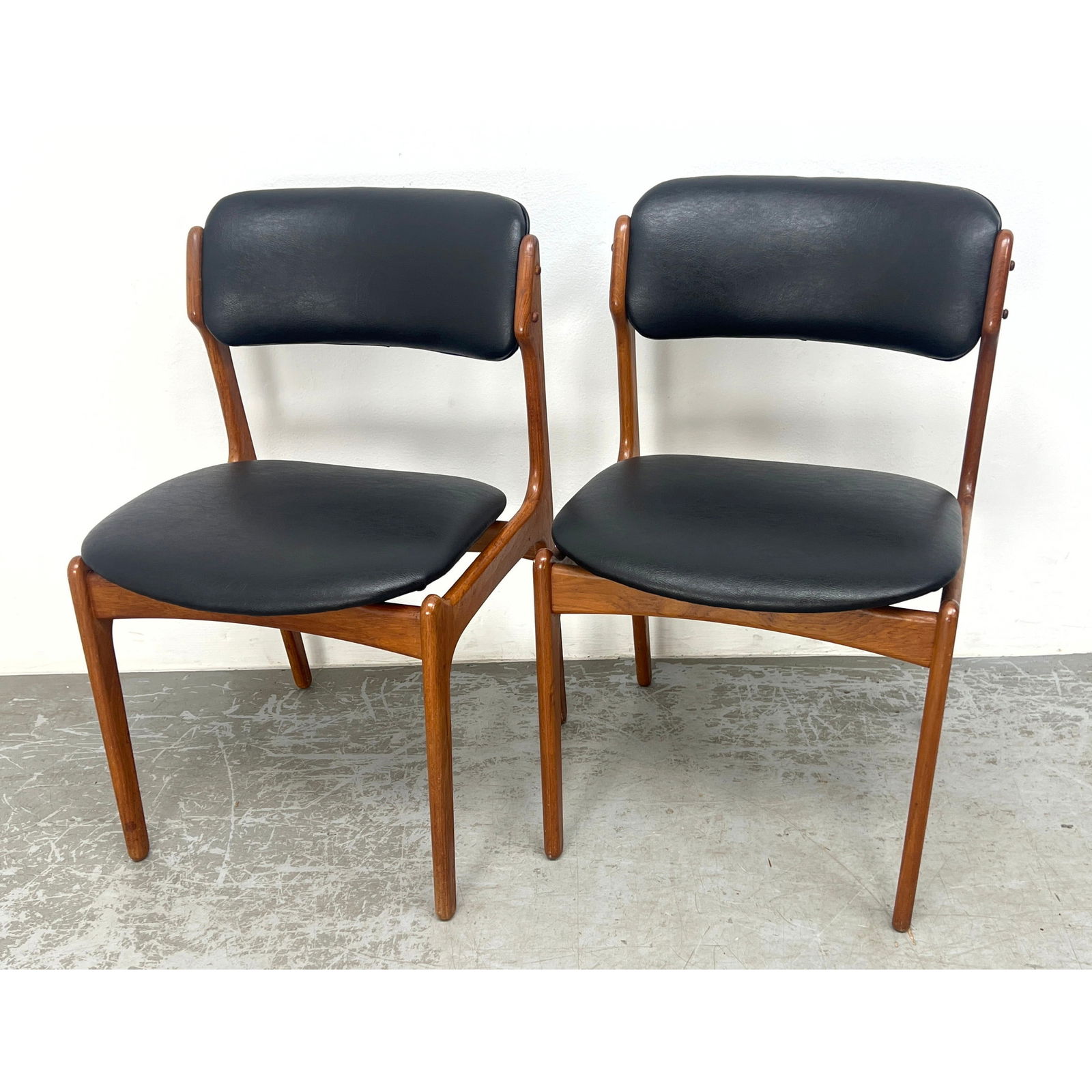 Pr Eric Buch Model 49 Danish Teak Dining Chairs. Modern Side Chairs have black vinyl seats. OD Moble (1 of 13)