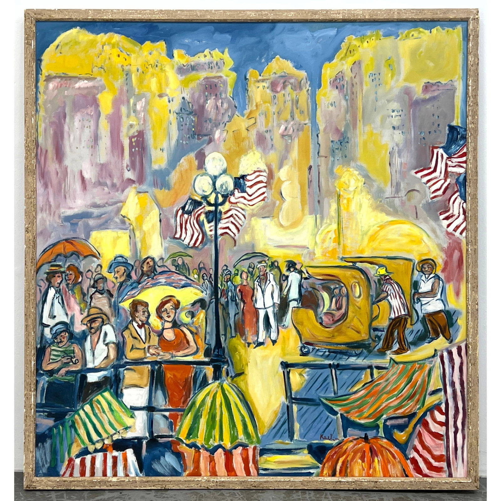 KAELIN Modernist Painting of Summer Beach Gathering. Colorful Impressionist work depicts revelers en (1 of 11)