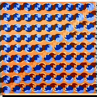 TIM RAY FISHER Modernist Painting. Framed Blue Dots against Orange Ground. Signed.: TIM RAY FISHER Modernist Painting. Framed Blue Dots against Orange Ground. Signed. Dimensions: Height: 36 inches, Width: 36 inches. --- US Packing and Shipping charge: $95 Plus required insurance at a