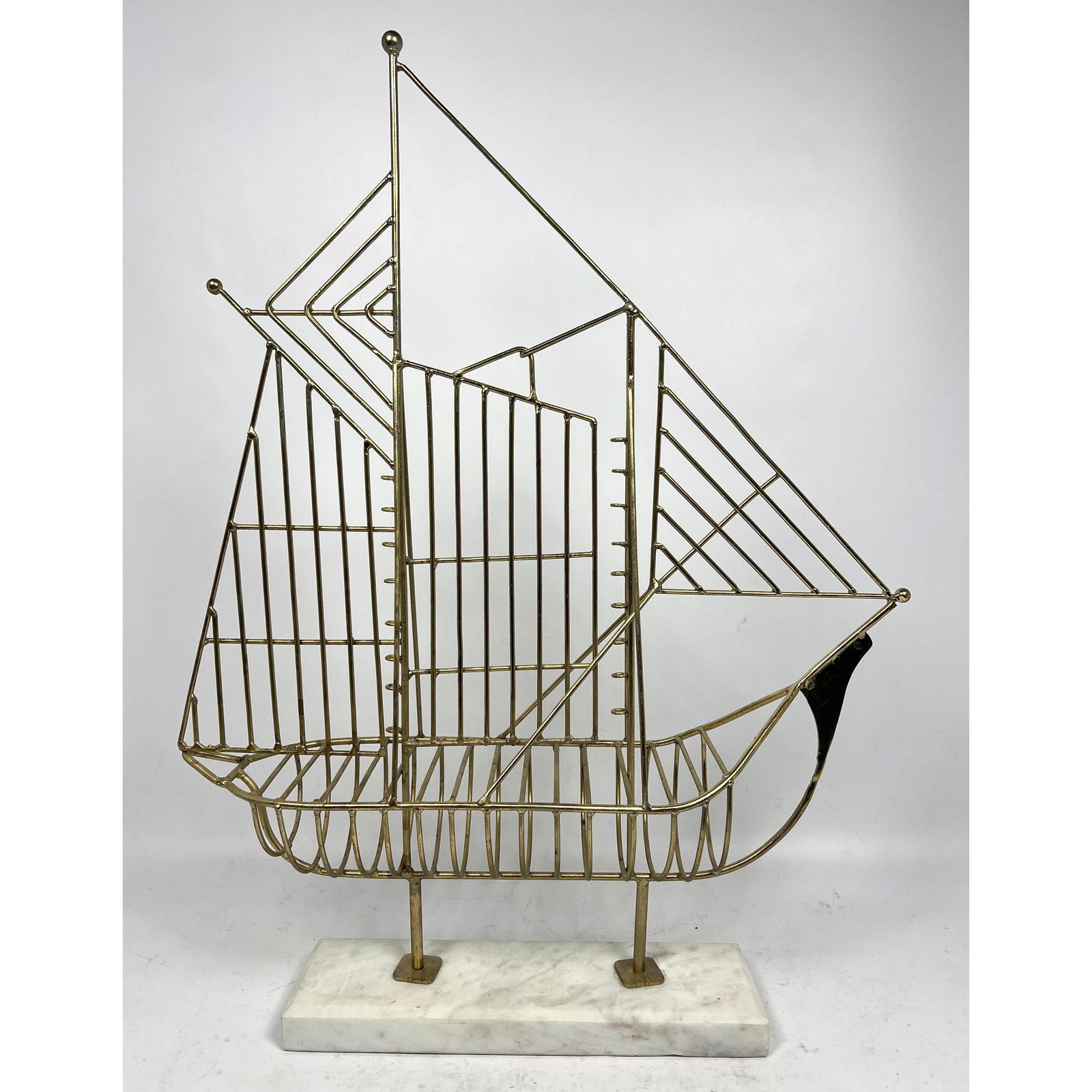Sailing Ship Yacht Metal Sculpture on Marble base. Contemporary. Goldtone metal. Jere style. (1 of 10)