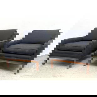 Pr Florence Knoll Attributed Club Lounge Chairs. Walnut Frames.: Pr Florence Knoll Attributed Club Lounge Chairs. Walnut Frames. Dimensions: Height: 28.5 inches, Width: 28 inches, Depth: 33 inches. - Seat Height: 17 inches --- - We offer curbside delivery for most