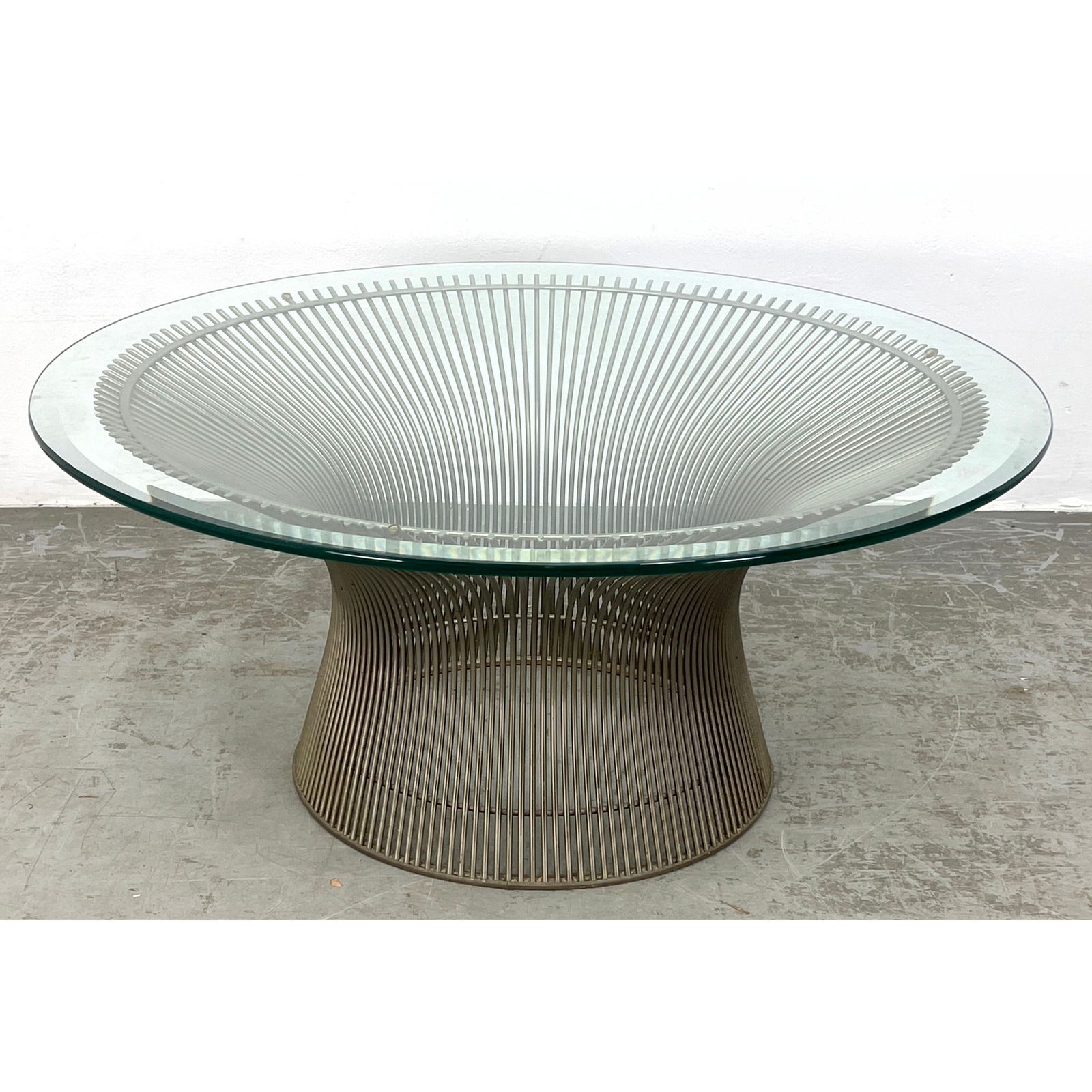 WARREN PLATNER Metal Rod Frame Cocktail Table. MCM 34" Glass Top Coffee Table. (1 of 7)