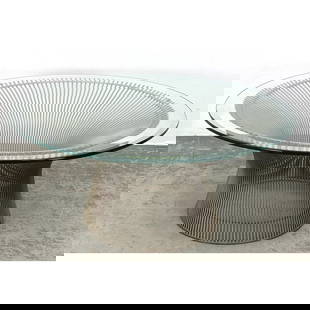 WARREN PLATNER Metal Rod Frame Cocktail Table. MCM 34" Glass Top Coffee Table.: WARREN PLATNER Metal Rod Frame Cocktail Table. MCM 34" Glass Top Coffee Table. Dimensions: Height: 15 inches, Width: 34 inches, Depth: 34 inches. --- - We offer curbside delivery for most items to NYC