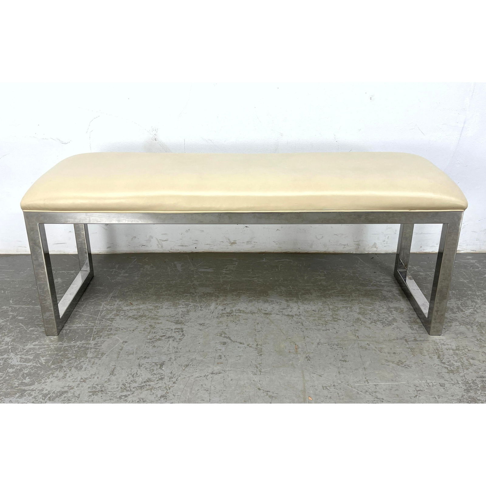 Baughman Style Chrome Frame Cream Vinyl Modern Bench. (1 of 10)