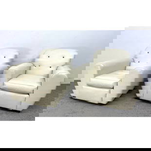 Pr RALPH LAUREN Leather Club Lounge Chairs. Off White Leather. Vintage. Marked.: Pr RALPH LAUREN Leather Club Lounge Chairs. Off White Leather. Vintage. Marked. Dimensions: Height: 33 inches, Width: 34 inches, Depth: 35 inches. - Seat Height: 18 inches --- - We offer curbside deli