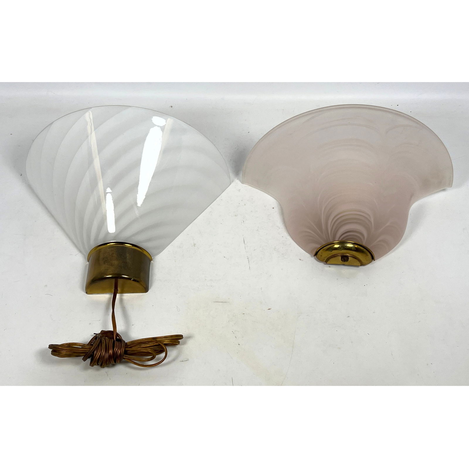 2pc Murano style Glass Wall Sconces. 1). F. FABBIAN Italian Striped White Glass Sconce; Label. 2) Fr (1 of 16)