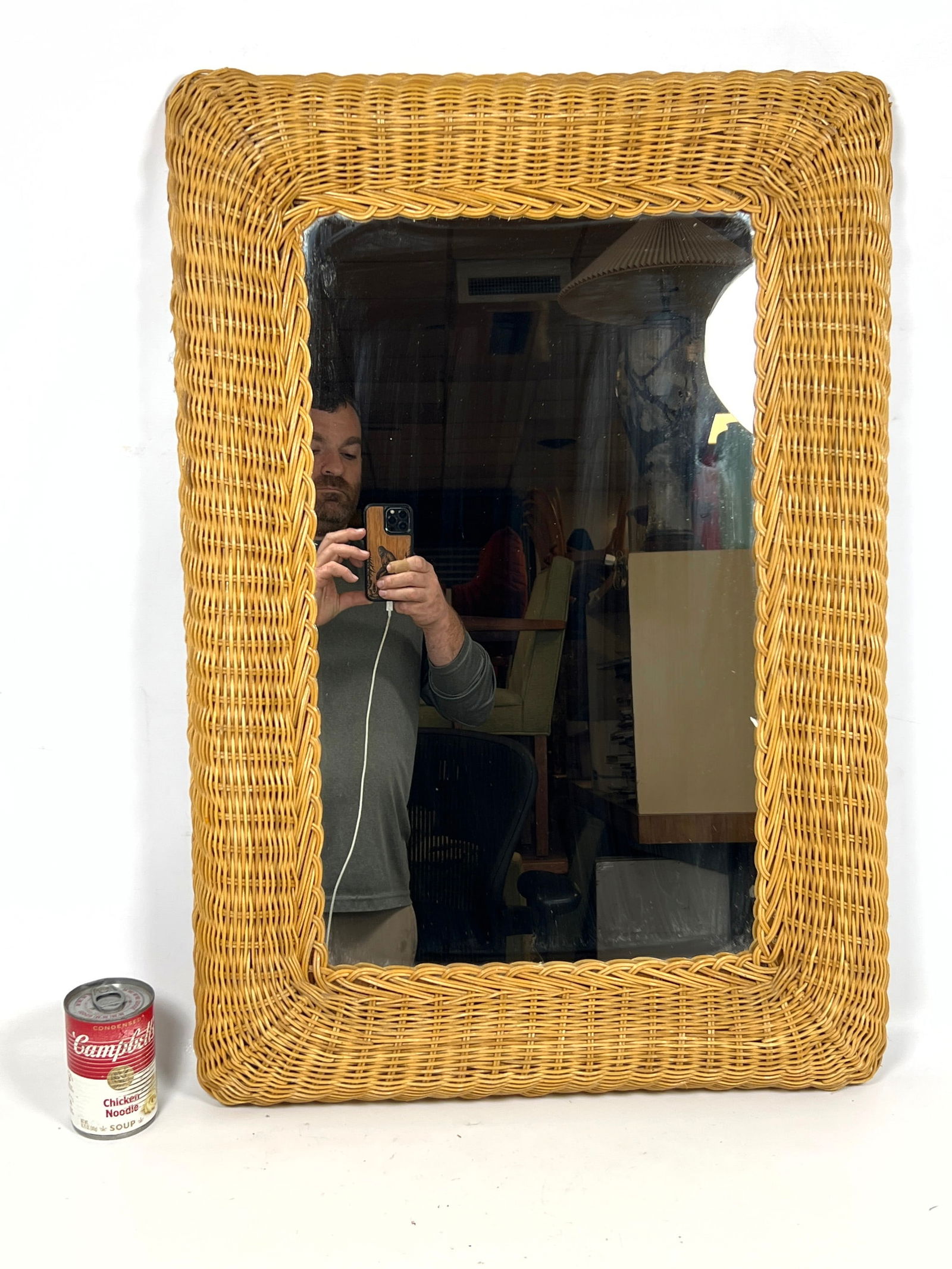 Woven Wicker Modernist Wall Mirror. Woven Natural Wicker Frame. (1 of 7)