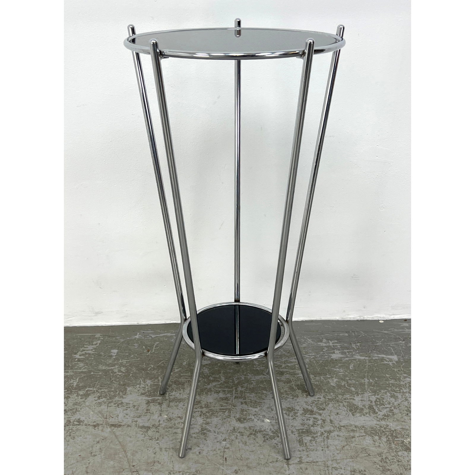 Chrome and Black glass pedestal table. Fern Stand. (1 of 9)