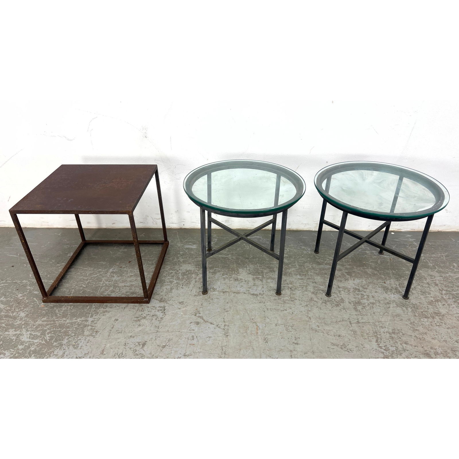 3pcs. Pair Iron frame Glass Top Side Garden Tables and Core 10 Table Stand (1 of 19)